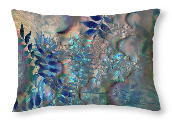 Blue Fractals Design Leaves - Throw Pillow
