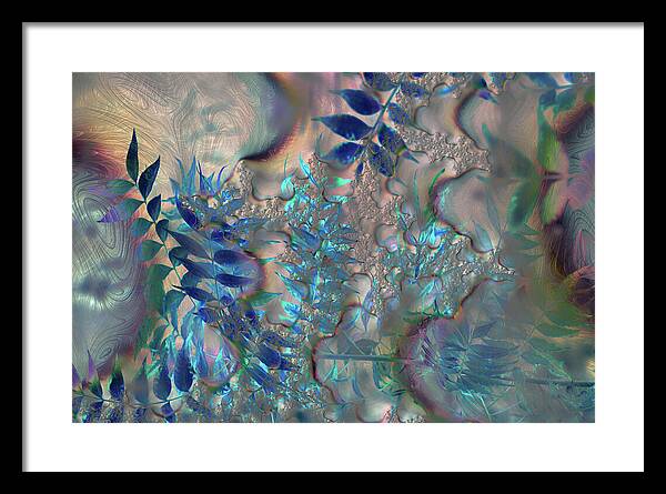 Blue Fractals Design Leaves - Framed Print