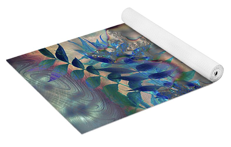 Blue Fractals Design Leaves - Yoga Mat