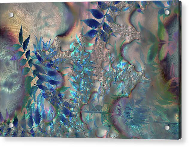Blue Fractals Design Leaves - Acrylic Print