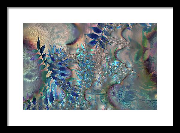 Blue Fractals Design Leaves - Framed Print