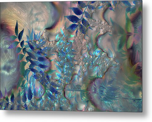 Blue Fractals Design Leaves - Metal Print