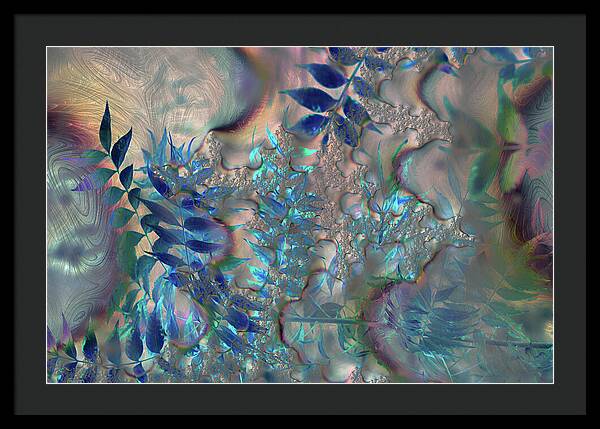 Blue Fractals Design Leaves - Framed Print