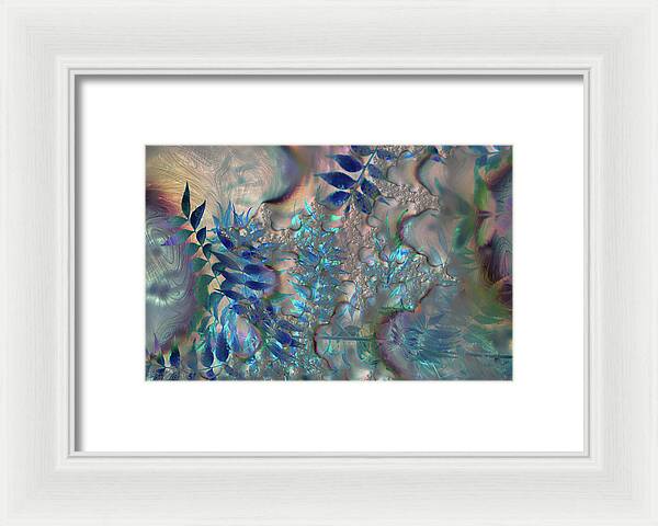 Blue Fractals Design Leaves - Framed Print