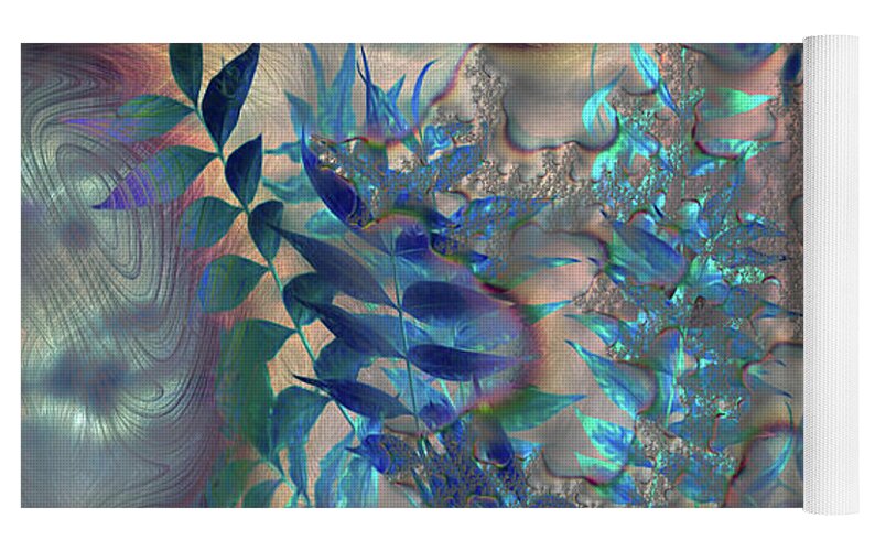 Blue Fractals Design Leaves - Yoga Mat