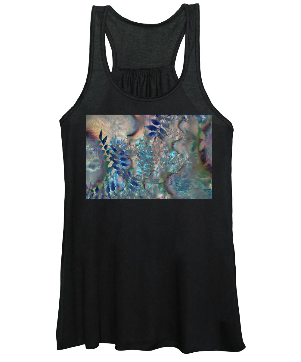 Blue Fractals Design Leaves - Women's Tank Top