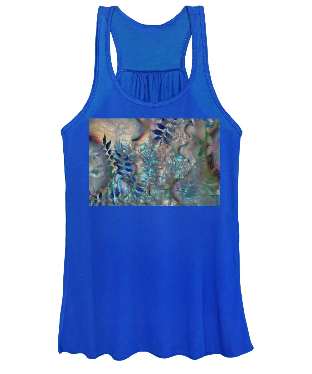 Blue Fractals Design Leaves - Women's Tank Top