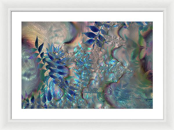 Blue Fractals Design Leaves - Framed Print