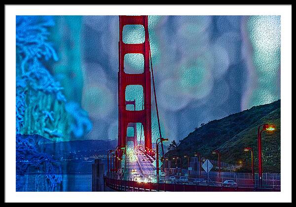 Blue Overlay of Golden Gate Bridge In San Francisco - Framed Print