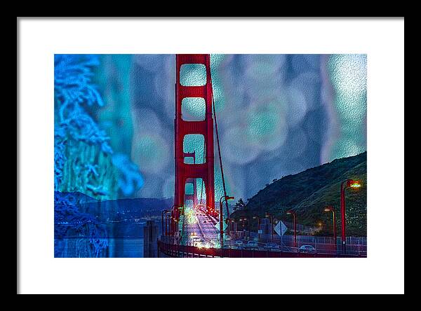 Blue Overlay of Golden Gate Bridge In San Francisco - Framed Print