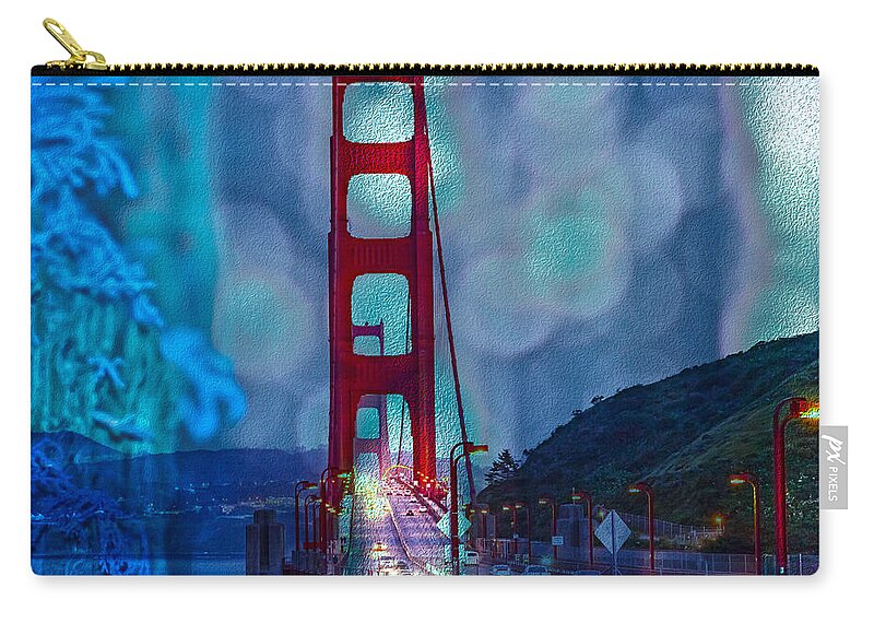 Blue Overlay of Golden Gate Bridge In San Francisco - Zip Pouch