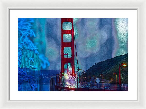Blue Overlay of Golden Gate Bridge In San Francisco - Framed Print