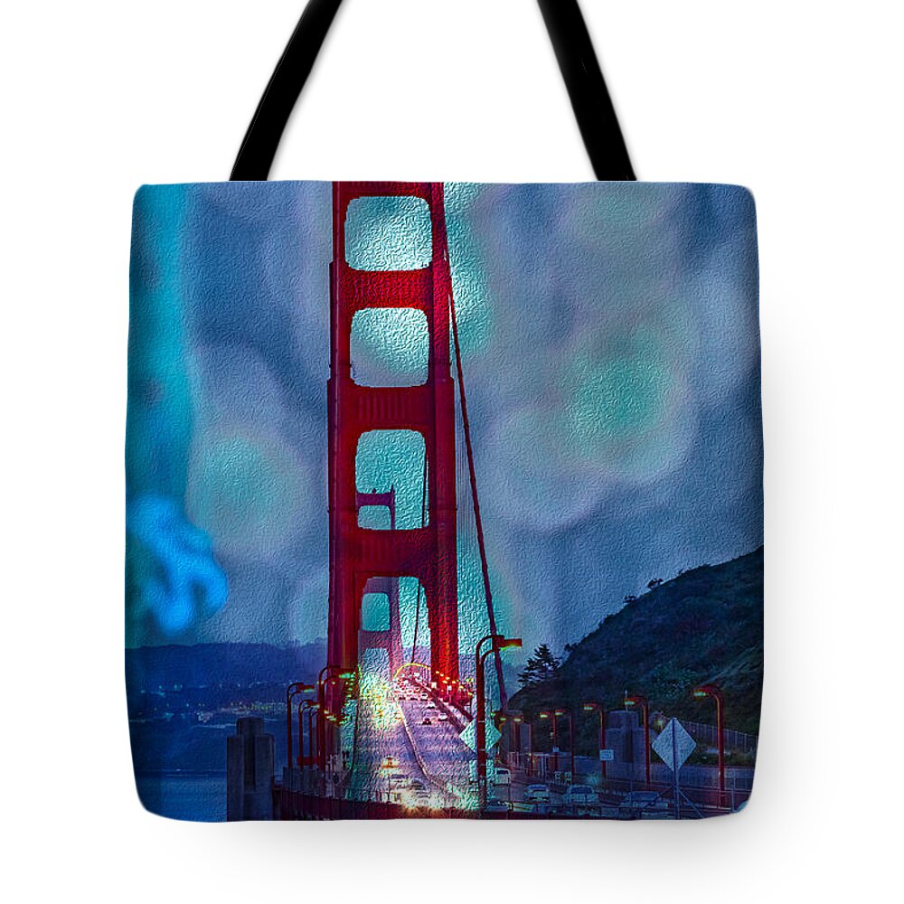 Blue Overlay of Golden Gate Bridge In San Francisco - Tote Bag