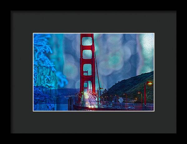 Blue Overlay of Golden Gate Bridge In San Francisco - Framed Print