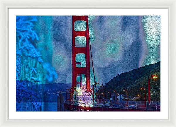Blue Overlay of Golden Gate Bridge In San Francisco - Framed Print