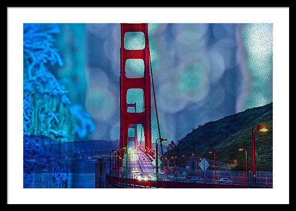 Blue Overlay of Golden Gate Bridge In San Francisco - Framed Print