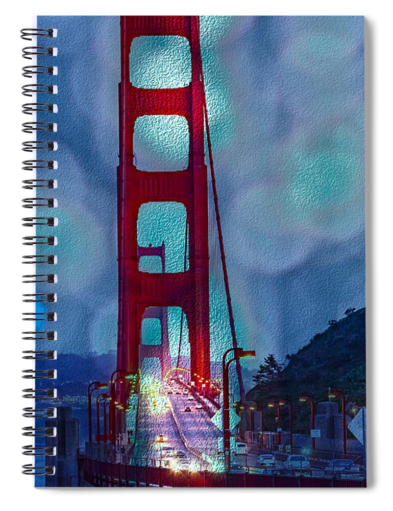 Blue Overlay of Golden Gate Bridge In San Francisco - Spiral Notebook