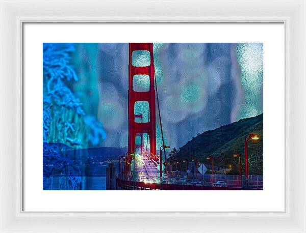 Blue Overlay of Golden Gate Bridge In San Francisco - Framed Print