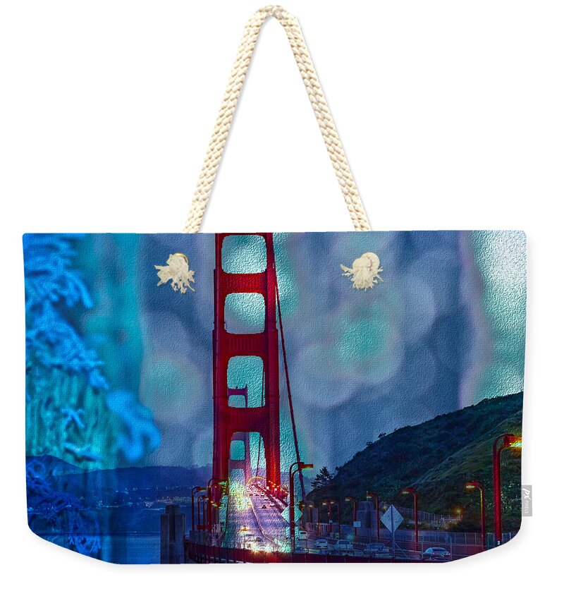 Blue Overlay of Golden Gate Bridge In San Francisco - Weekender Tote Bag