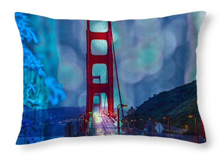 Blue Overlay of Golden Gate Bridge In San Francisco - Throw Pillow