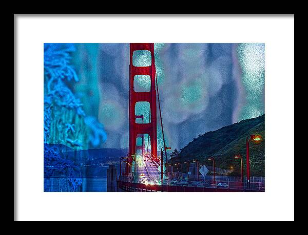 Blue Overlay of Golden Gate Bridge In San Francisco - Framed Print