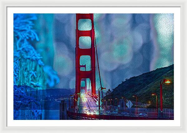 Blue Overlay of Golden Gate Bridge In San Francisco - Framed Print