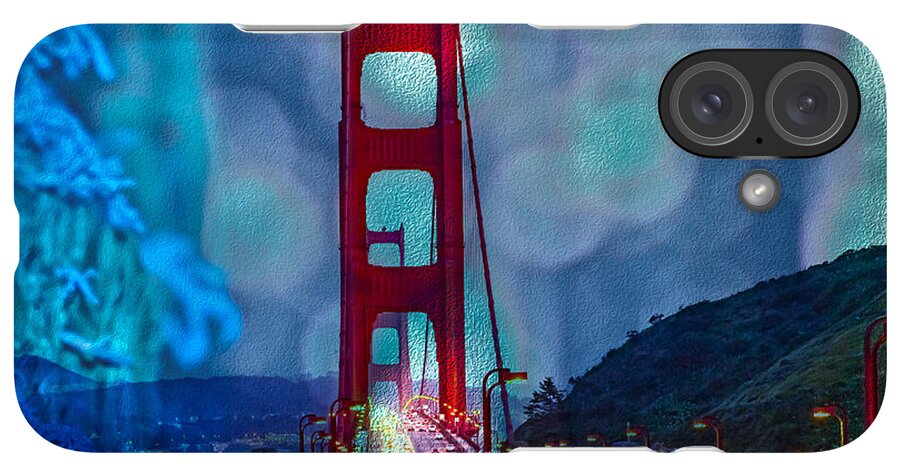 Blue Overlay of Golden Gate Bridge In San Francisco - Phone Case