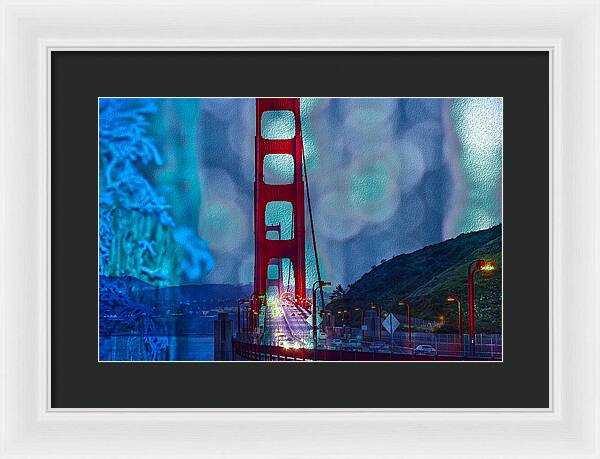 Blue Overlay of Golden Gate Bridge In San Francisco - Framed Print