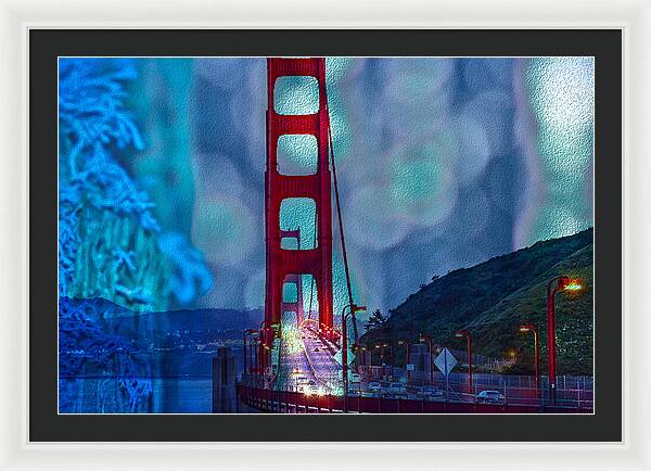 Blue Overlay of Golden Gate Bridge In San Francisco - Framed Print