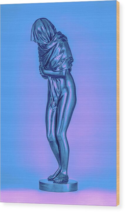 Blue Overlay on a Statue - Wood Print