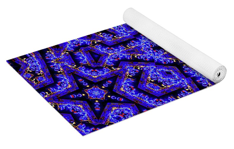 Blue Stars all Over Kaleidoscope Abstract Art - Yoga Mat