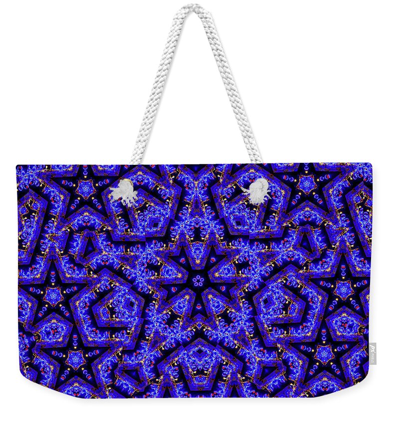 Blue Stars all Over Kaleidoscope Abstract Art - Weekender Tote Bag