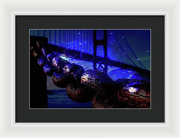 Chain in San Francisco and Golden Gate Bridge Night Art - Framed Print