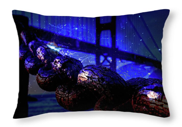 Chain in San Francisco and Golden Gate Bridge Night Art - Throw Pillow