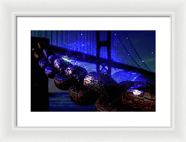 Chain in San Francisco and Golden Gate Bridge Night Art - Framed Print