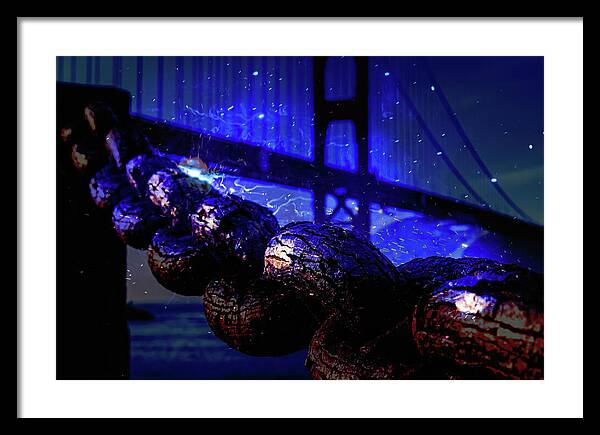 Chain in San Francisco and Golden Gate Bridge Night Art - Framed Print