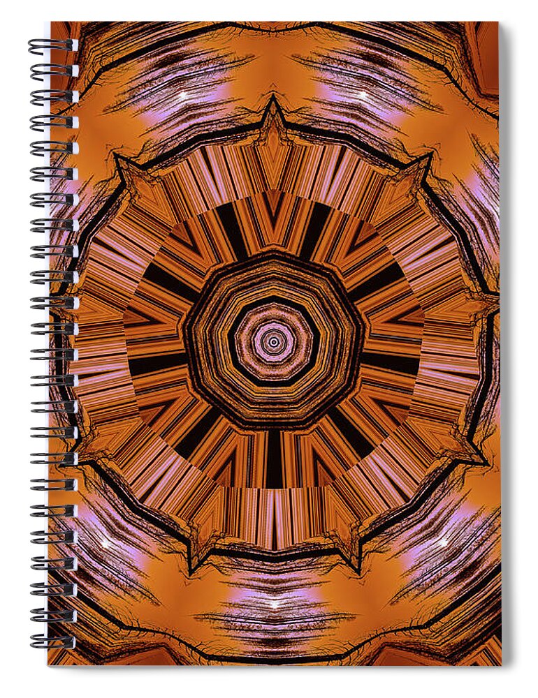 Circling Brown and Orange Abstract Kaleidoscope - Spiral Notebook