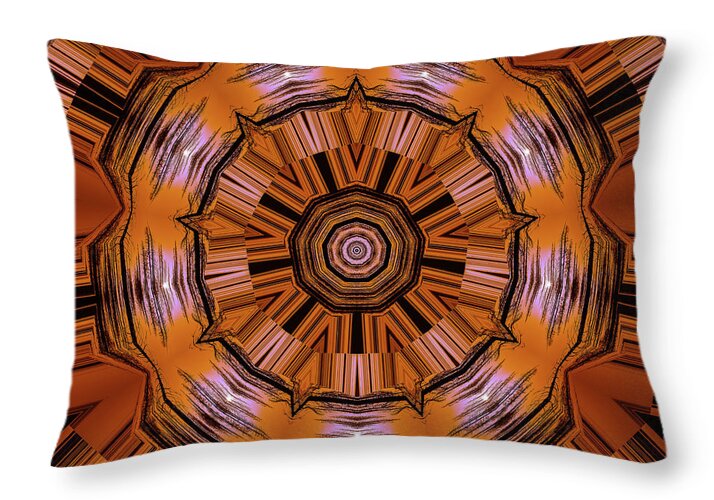 Circling Brown and Orange Abstract Kaleidoscope - Throw Pillow
