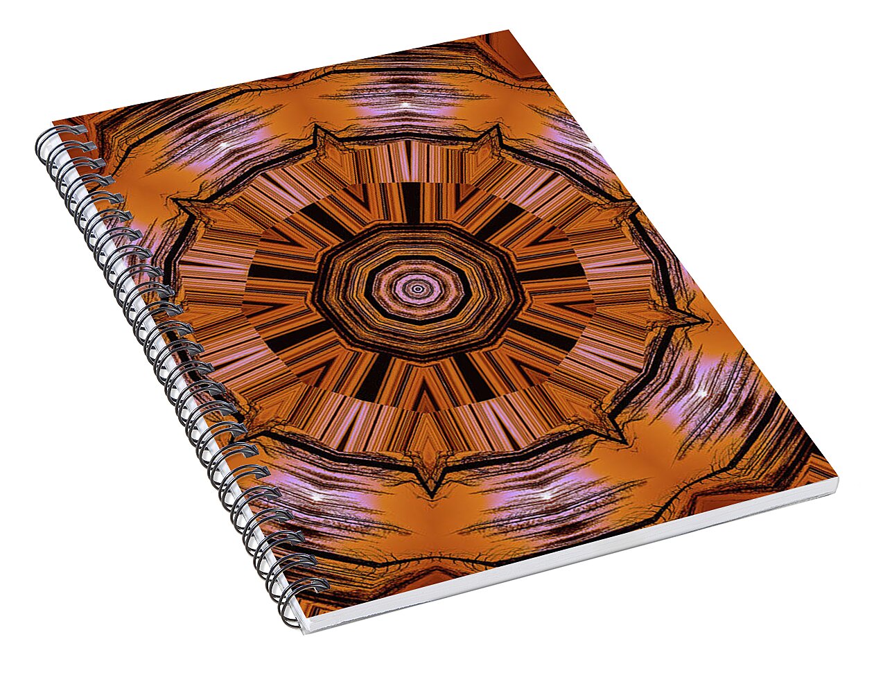 Circling Brown and Orange Abstract Kaleidoscope - Spiral Notebook