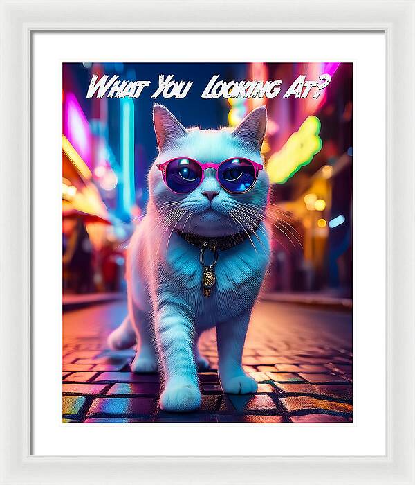 Cool Cat in Sunglasses - Framed Print