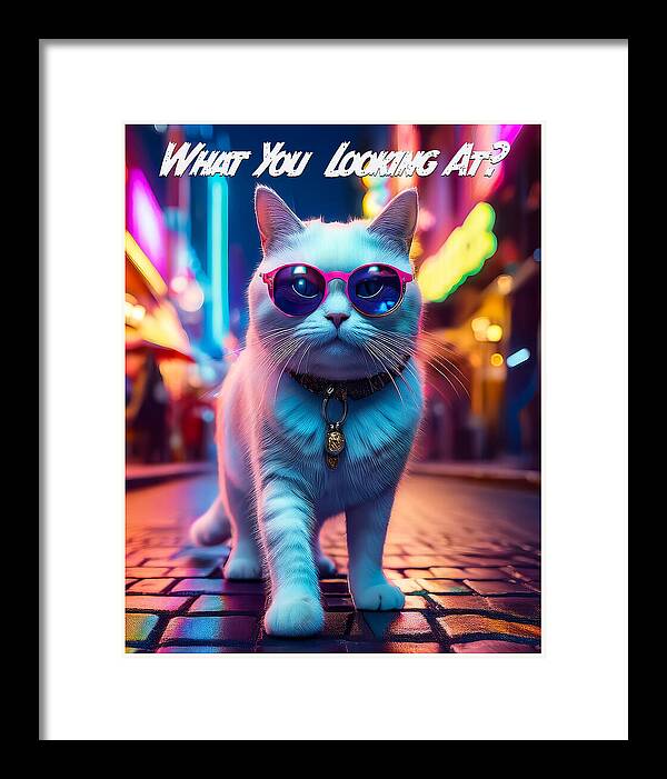 Cool Cat in Sunglasses - Framed Print