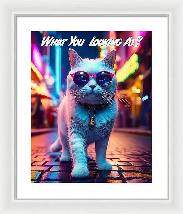 Cool Cat in Sunglasses - Framed Print