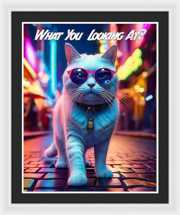 Cool Cat in Sunglasses - Framed Print