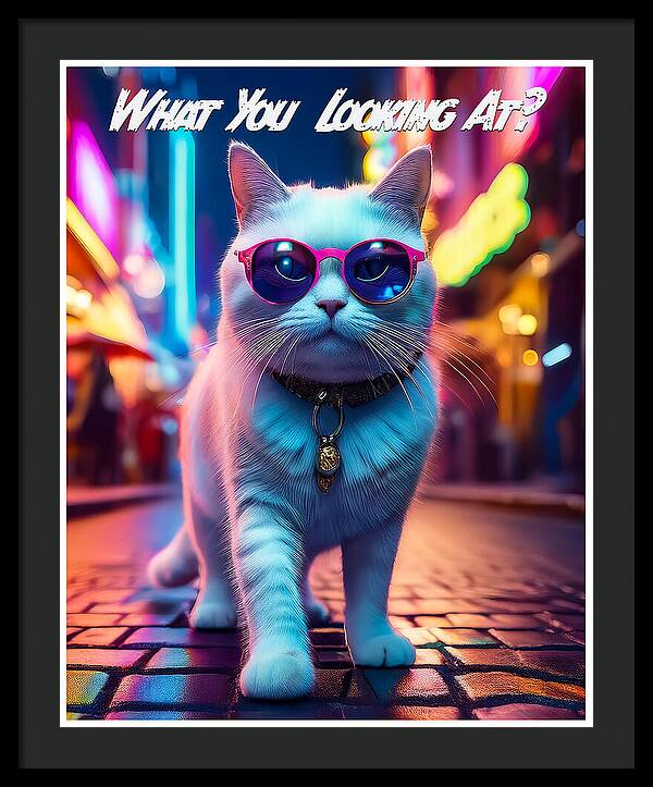 Cool Cat in Sunglasses - Framed Print
