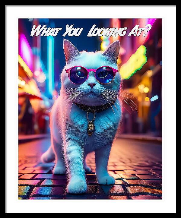 Cool Cat in Sunglasses - Framed Print