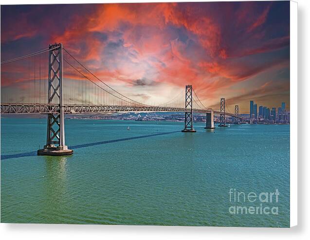 Oakland Bay Bridge Creative Clouds Over The Pacific Ocean in San Francisco - Canvas Print