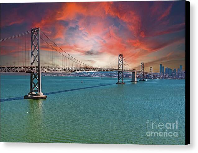 Oakland Bay Bridge Creative Clouds Over The Pacific Ocean in San Francisco - Canvas Print