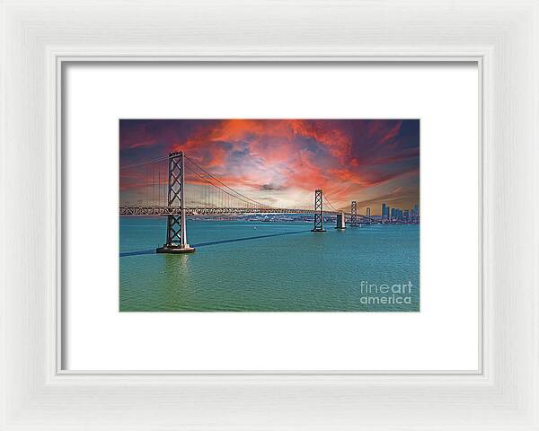 Oakland Bay Bridge Creative Clouds Over The Pacific Ocean in San Francisco - Framed Print