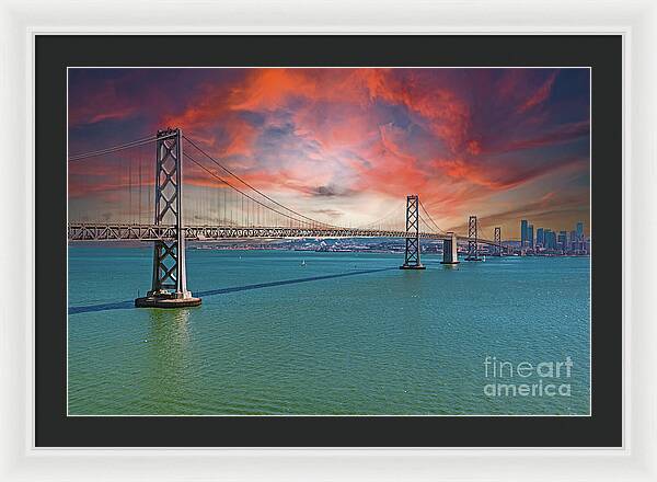 Oakland Bay Bridge Creative Clouds Over The Pacific Ocean in San Francisco - Framed Print