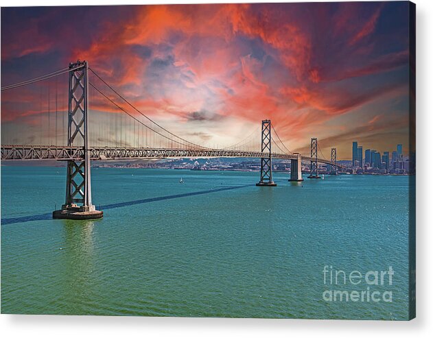 Oakland Bay Bridge Creative Clouds Over The Pacific Ocean in San Francisco - Acrylic Print